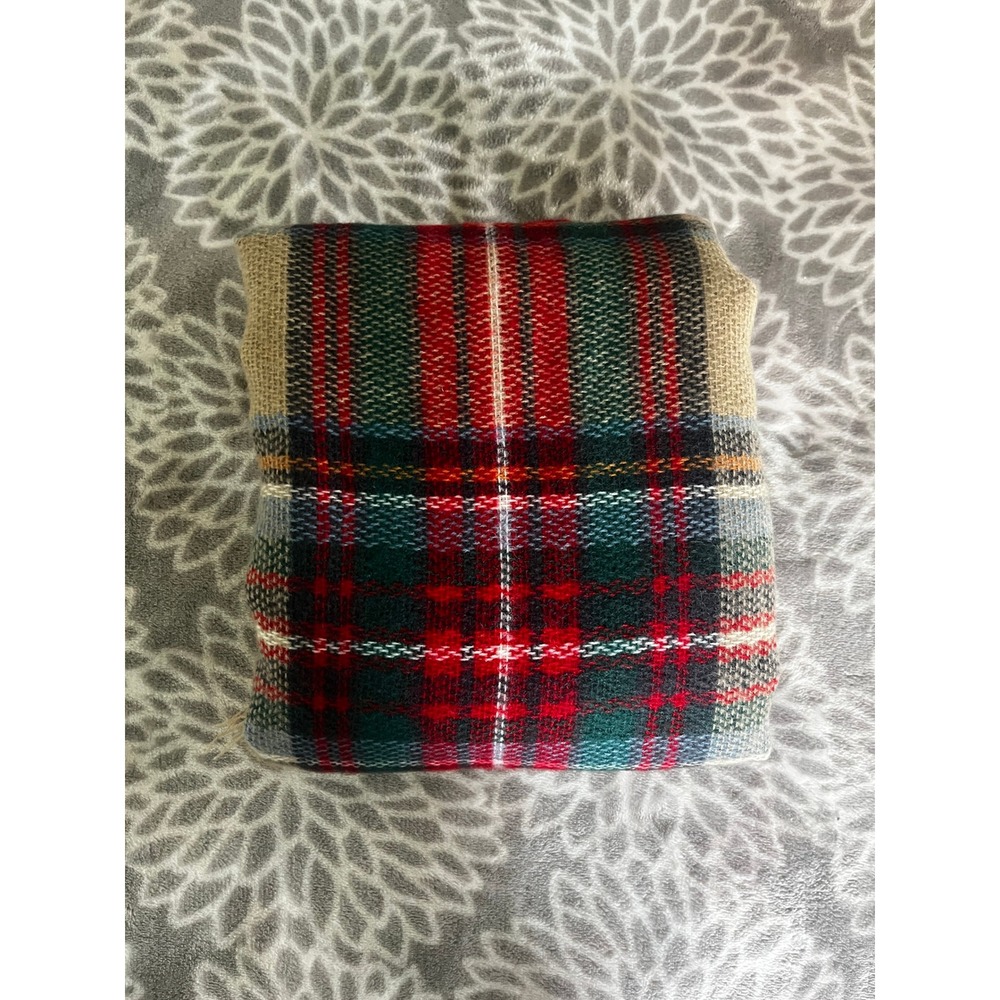 Oversized Plaid Blanket Scarf Red Green Tan Tartan Fringe Shawl Holiday Cabin - Picture 5 of 5